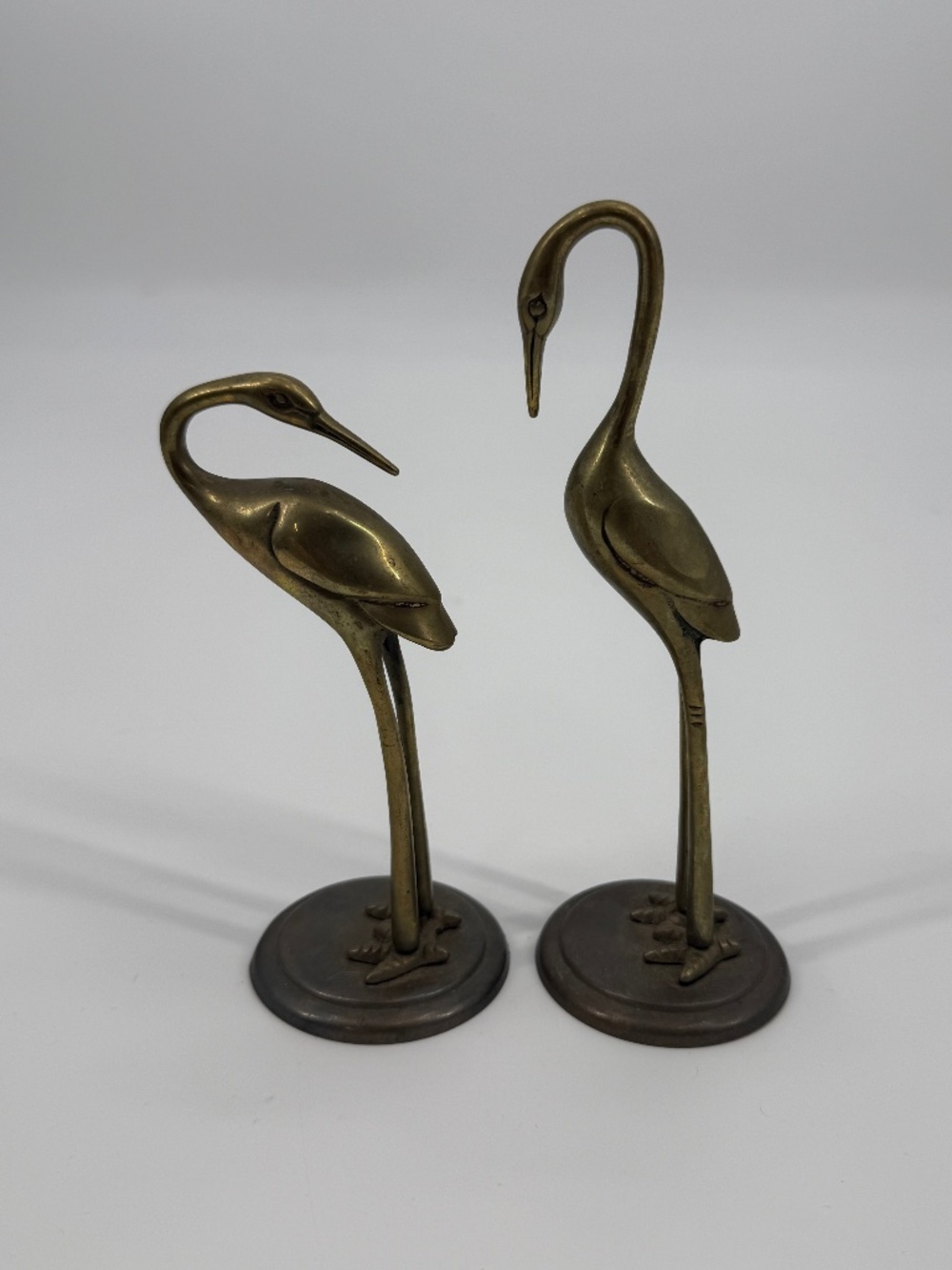 Vintage Brass Crane Egret Stork Figurines Set Mid Century Modern Taiwan 7 Inch